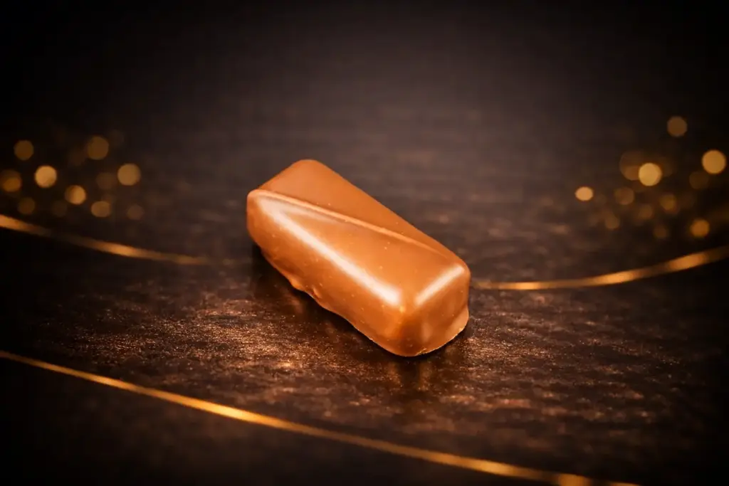 Pralinka Krokant nugát je z mléčné belgické čokolády s krokantem a nugátem.