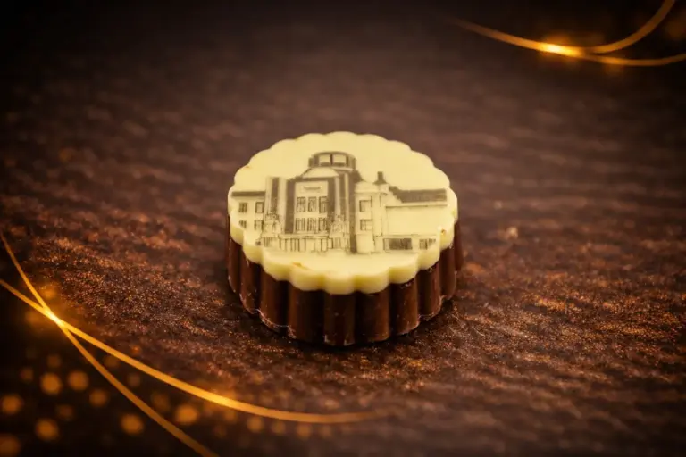 Pralinka Muzeum je z hořké belgické čokolády s kávovou ganache.