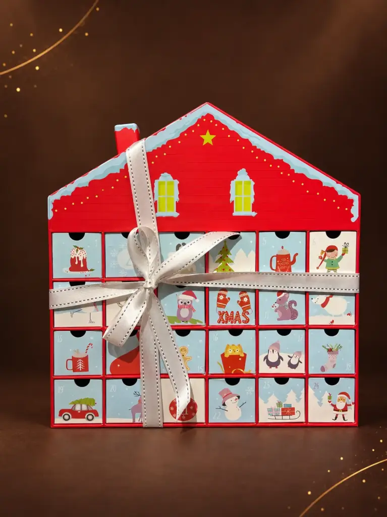 Adventní kalendář ve tvaru červeného domečku